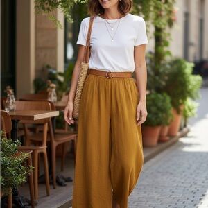 Women's Mustard Wide-Leg Pants